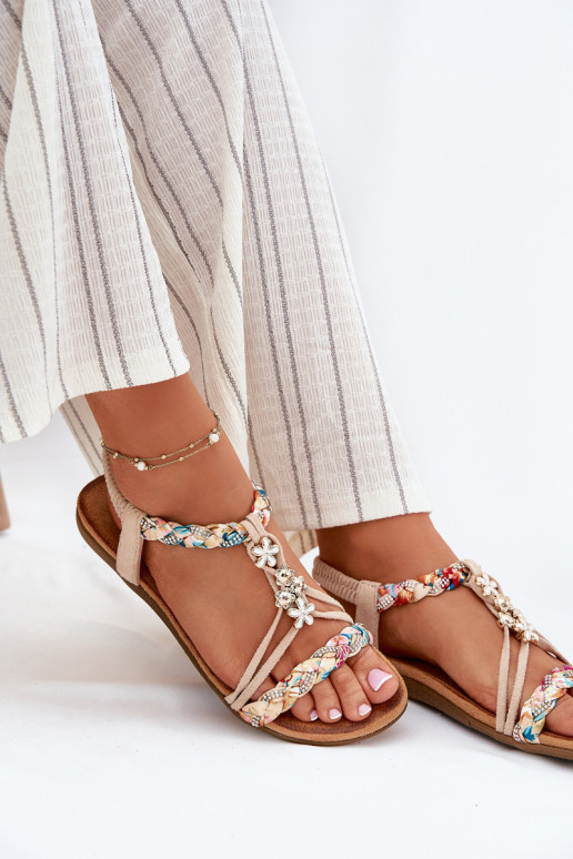 Sandales pour femmesPrzypinkami I Plecionymi Paskami beige Nusoreth