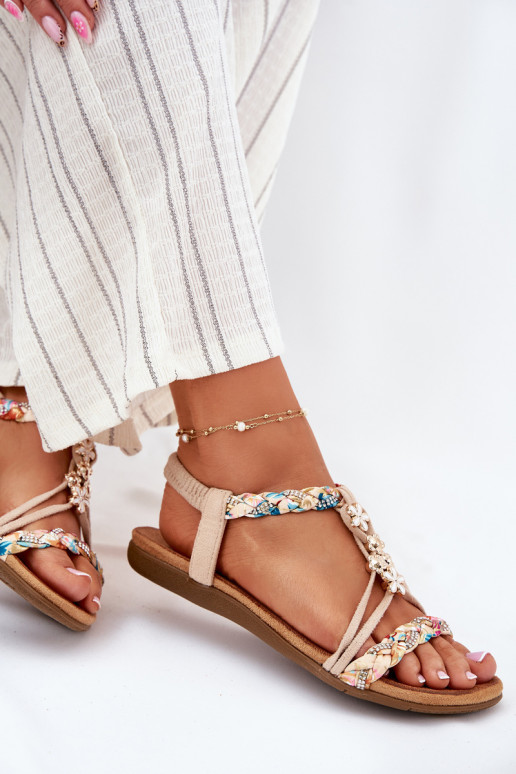 DamensandalenPrzypinkami I Plecionymi Paskami Beige Nusoreth
