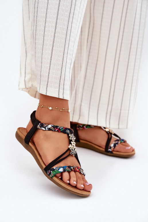Damen schwarze Sandalen mit Riemen Nusoreth