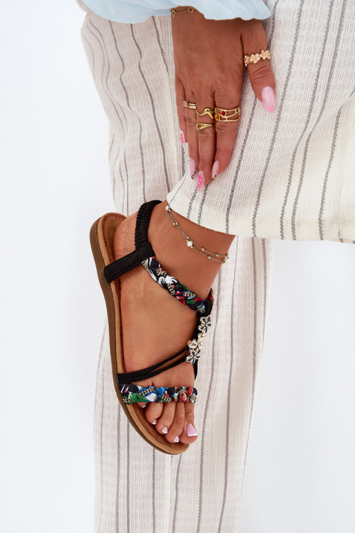 Sandales pour femmesPrzypinkami I Plecionymi Paskami couleur noire Nusoreth