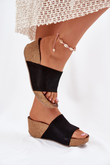 Zazoo 40311 Dames zwarte suède slippers op kurken zool