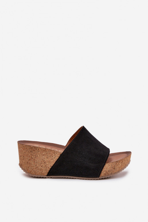 Zazoo 40311 Dames zwarte suède slippers op kurken zool