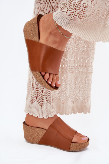 Zazoo 40291 Leren pantoffels Dames Op KorkoInym Koturnie bruine kleur