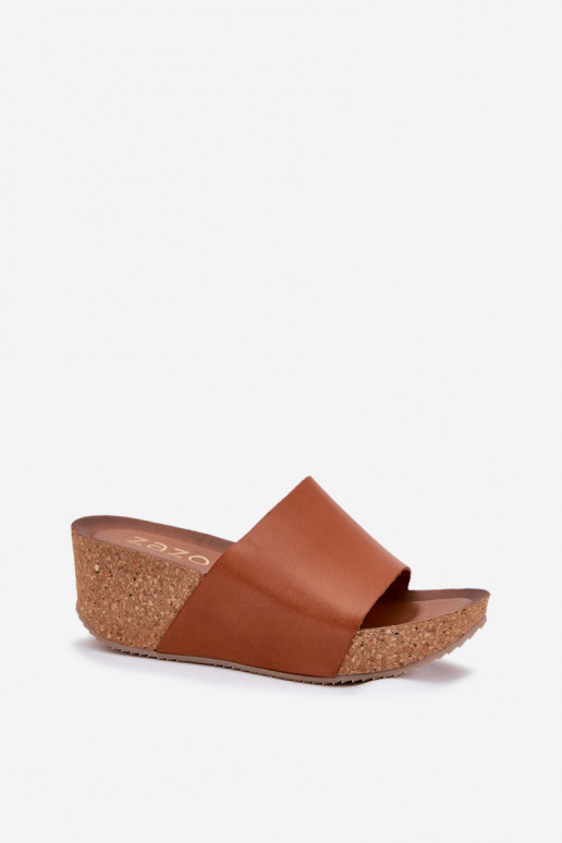 Zazoo 40291 Damen braune Lederslipper auf Korksohle