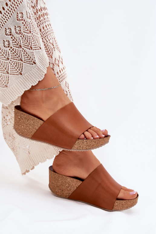 Zazoo 40291 Lederhausschuhe Feminin Ermöglicht KorkoZuym Koturnie braune Farbe