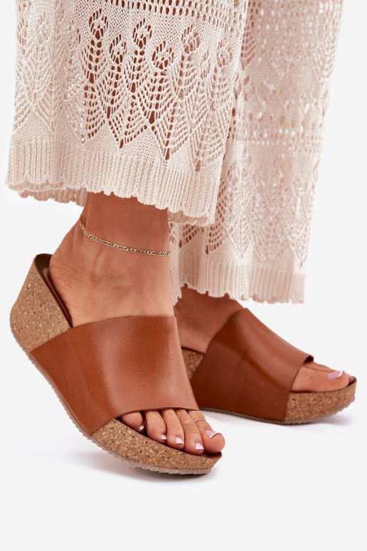 Zazoo 40291 Dames bruine leren slippers op kurken zool