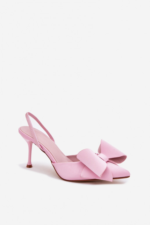 Chaussures à talons hauts roses avec talon ouvert et nœud Eklevia