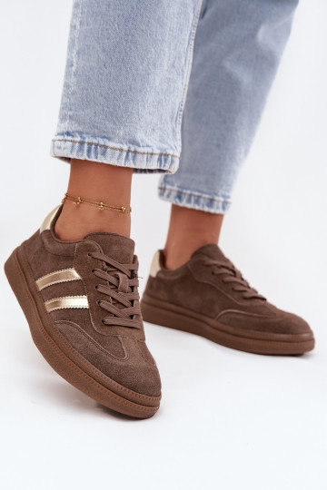 Chaussures modèle baskets Féminin en daim avec une plateforme marron Sylviona 2