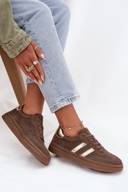 Chaussures modèle baskets Féminin en daim avec une plateforme marron Sylviona