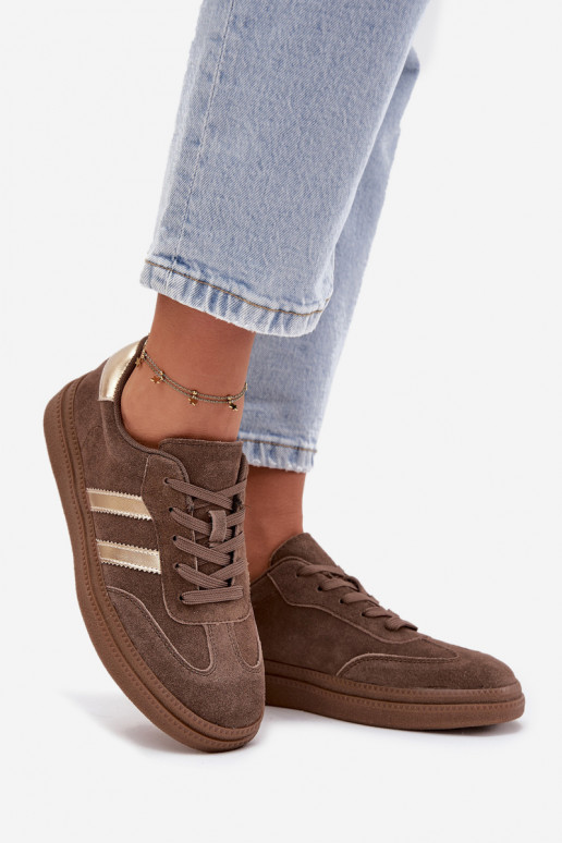 Sneakers Stilvollllschuhe Feminin aus INildleder mit einer Plattform braune Farbe Sylviona