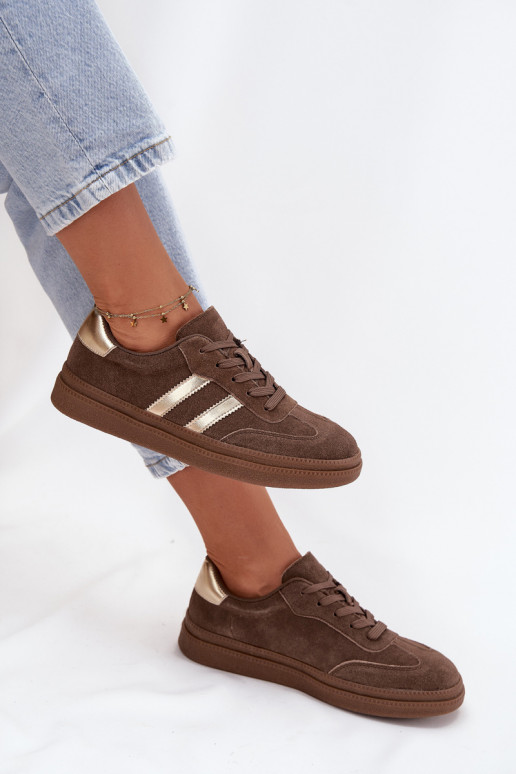 Sneakers model schoenen Dames van suède met platform bruine kleur Sylviona