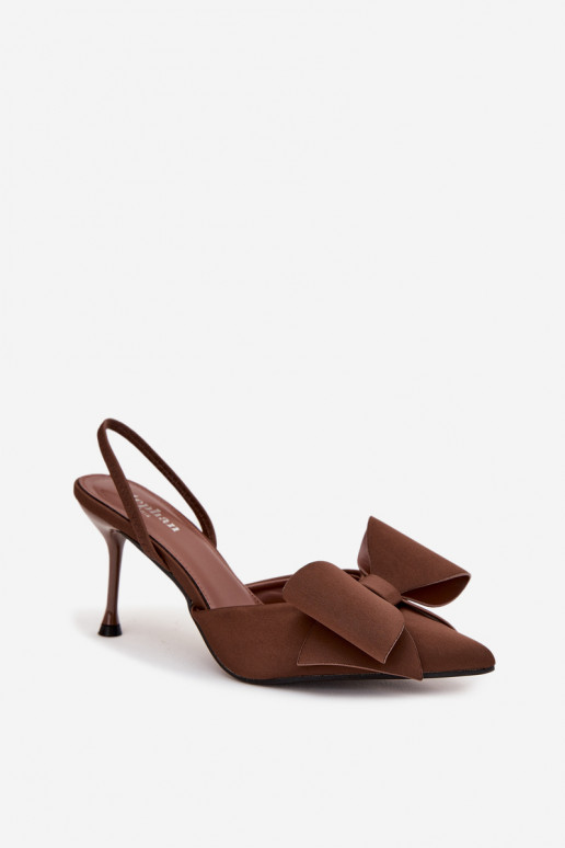Braune High Heels mit offener Ferse und Schleife Eklevia