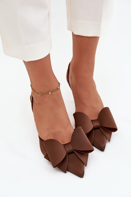 Braune High Heels mit offener Ferse und Schleife Eklevia