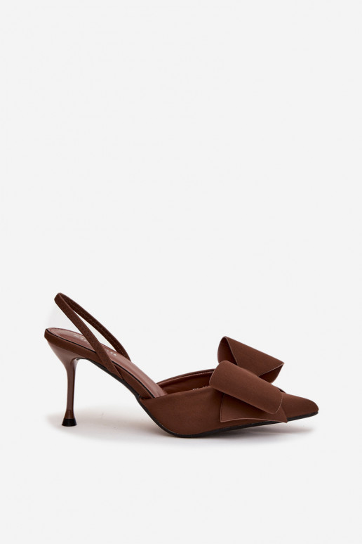 Braune High Heels mit offener Ferse und Schleife Eklevia