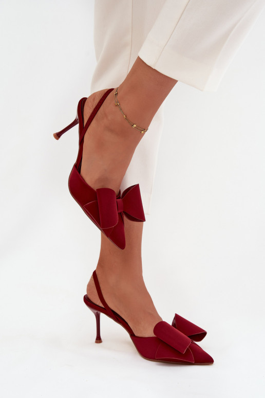 Chaussures à talons hauts bordeaux avec talon ouvert et nœud Eklevia