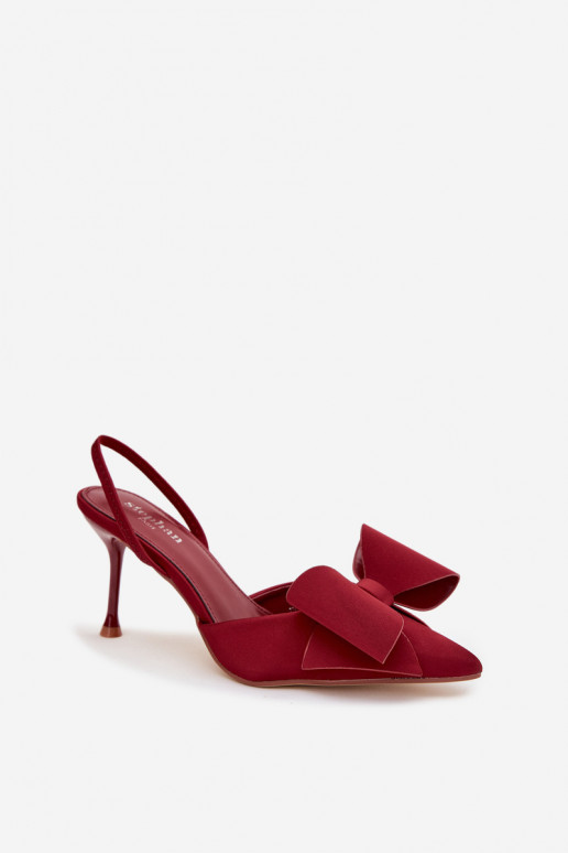 Chaussures à talons hauts bordeaux avec talon ouvert et nœud Eklevia