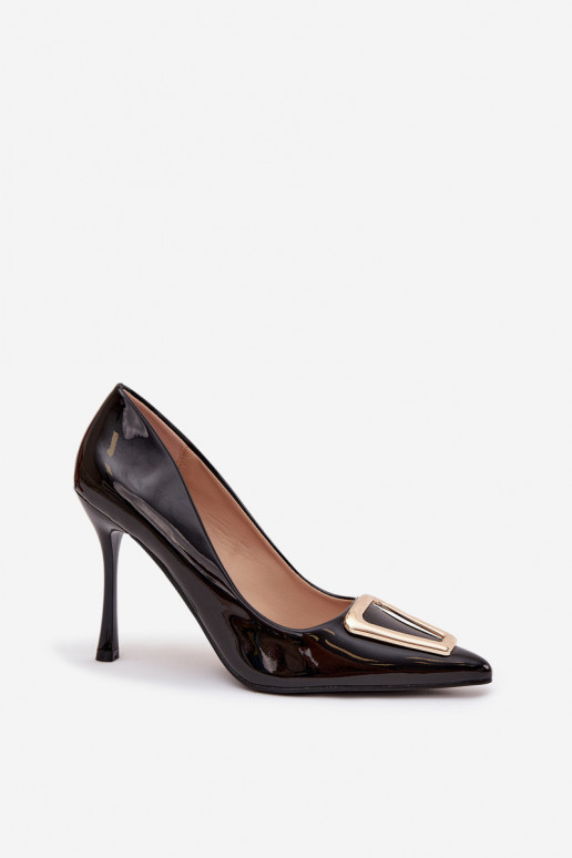 Chaussures à talons hauts noires avec effet verni et détails dorés Paivelle