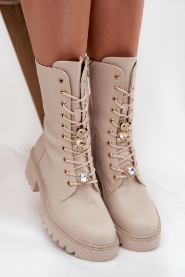 Arbeitsstiefeletten FemininPrzypinkami Teddybären mit Herzen Beige Iravine