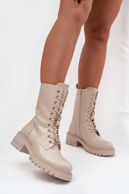 Bottines de travail couleur sable pour femmes avec ours en peluche et cœurs Iravine