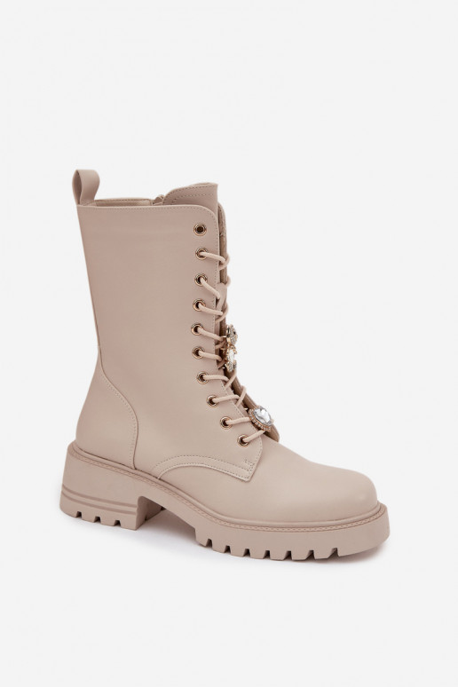 Damen sandfarbene Arbeitsstiefeletten mit Teddybären und Herzen Iravine