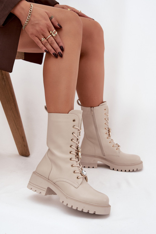 Bottines de travail couleur sable pour femmes avec ours en peluche et cœurs Iravine