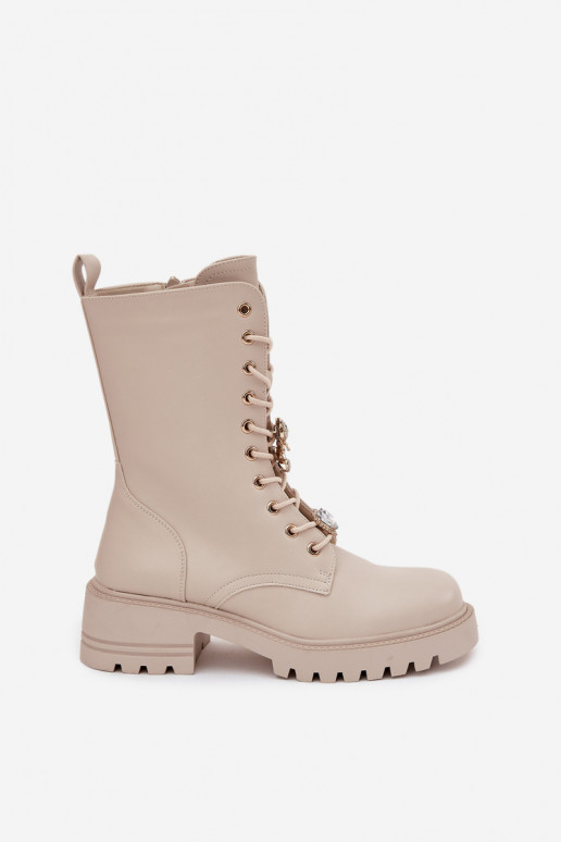 Bottines de travail couleur sable pour femmes avec ours en peluche et cœurs Iravine