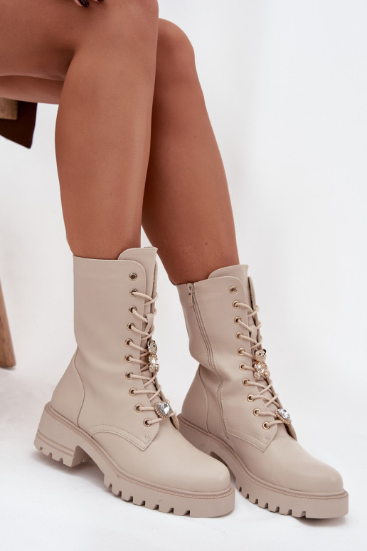 Bottines de travail FémininPrzypinkami Nounours avec des coeurs beige Iravine