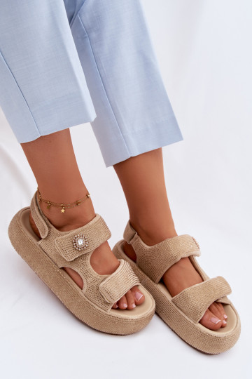 Sandales à plateforme décorées pour femmes GOE TT2N4101 sable