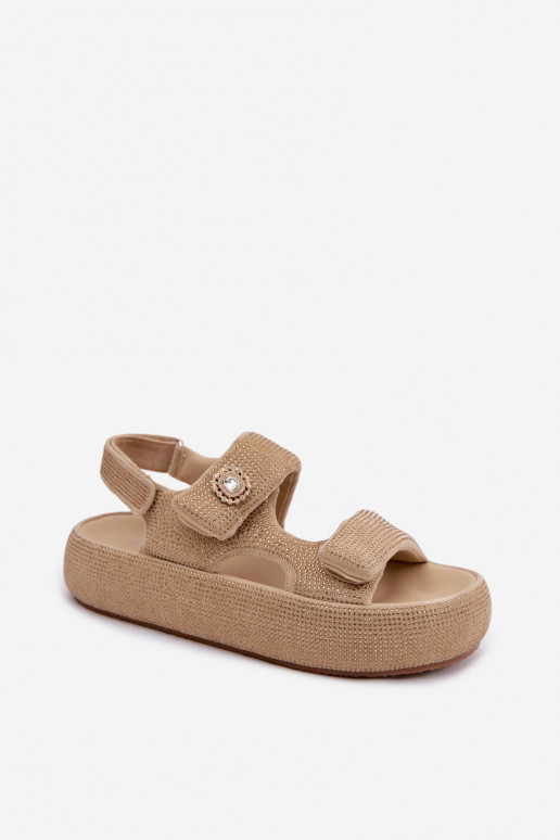 Gedecoreerde dames platformsandalen GOE TT2N4101 zandkleurig