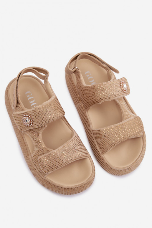 Dekorierte Damen-Platformsandalen GOE TT2N4101 sandfarben
