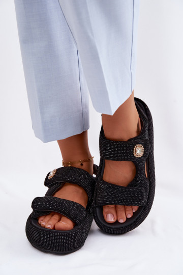 Décoré Sandales pour femmes avec une plateforme GOE TT2N4102 couleur noire 2