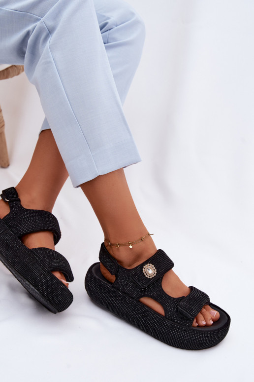 Dekorierte Damen-Platformsandalen GOE TT2N4102 schwarz