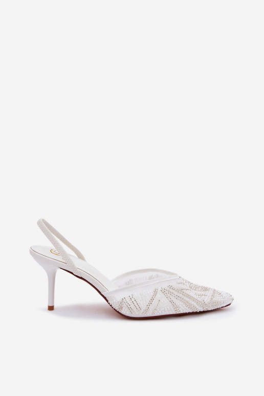 Sandales décorées avec maille et talons fins blanches Bedira