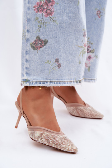 Décoré des sandales avec maille avec des talons fins beige Bedira 2