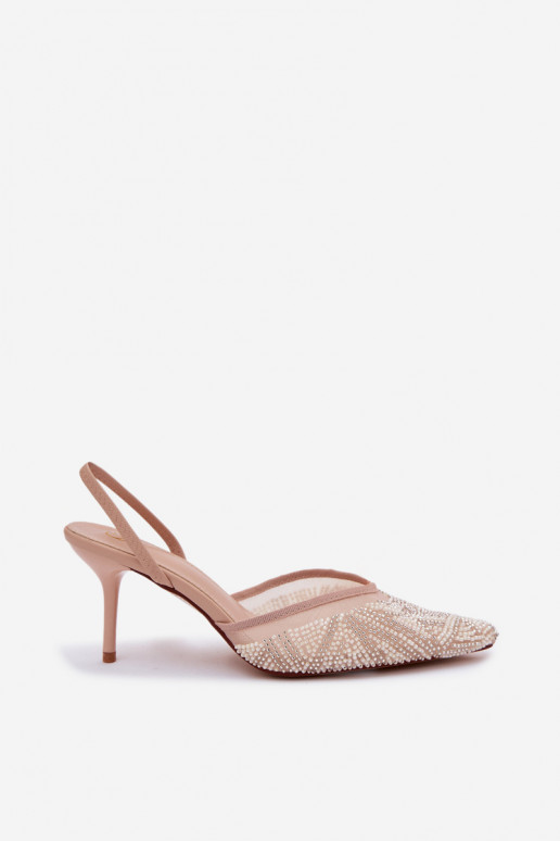 Dekoriert Sandalen mit Netz mit dünnen Absätzen Beige Bedira