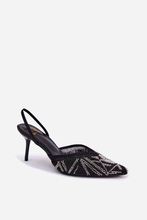 Sandales décorées avec maille et talons fins noirs Bedira