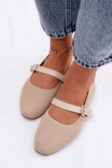 Ballerinas van stof met riemen I met gespen beige Jelisa