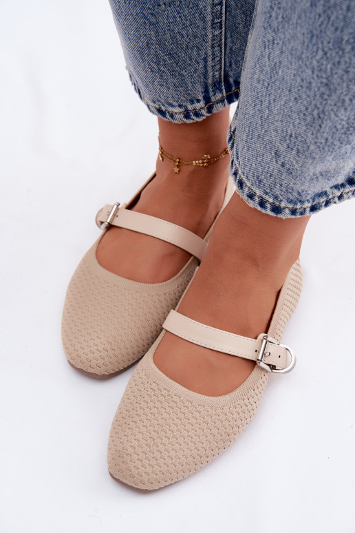 Ballerinas aus Stoff mit Riemen I mit Schnallen Beige Jelisa