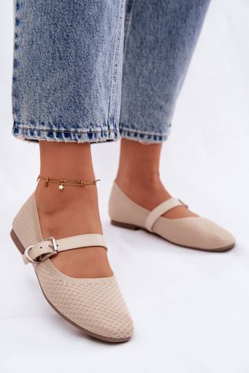 Ballerinas van stof met riemen I met gespen beige Jelisa 2