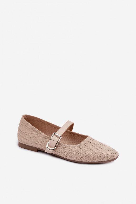 Ballerinas aus Stoff mit Riemen I mit Schnallen Beige Jelisa