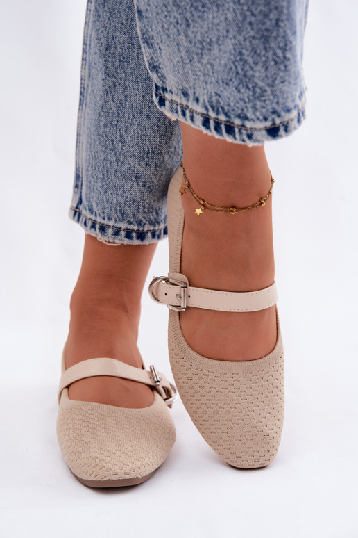 Ballerinas aus Stoff mit Riemen I mit Schnallen Beige Jelisa