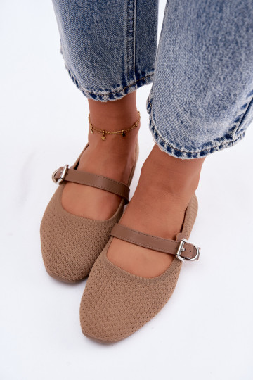 Stoffen ballerina's met riemen en gespen kaki Jelisa