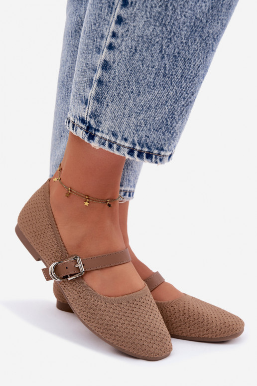 Ballerinas aus Stoff mit Riemen I mit Schnallen Khaki-Farbe Jelisa