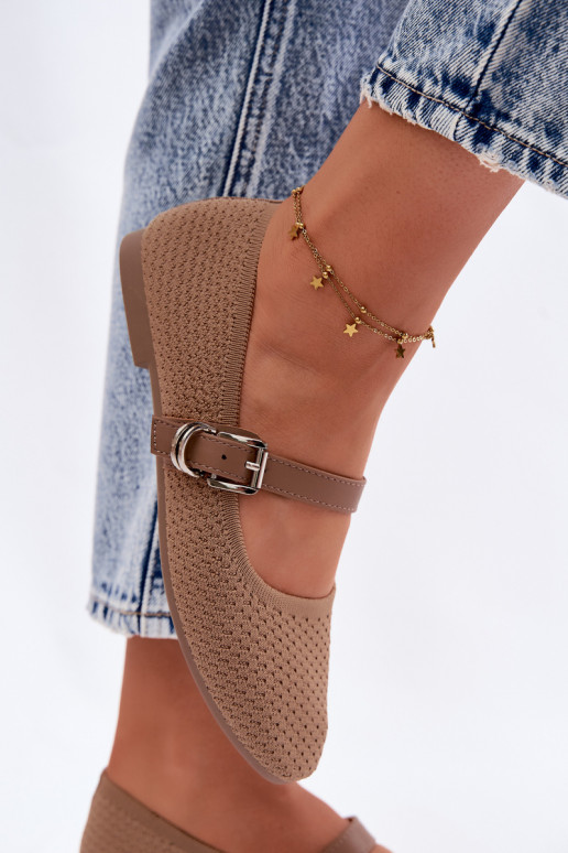 Stoffen ballerina's met riemen en gespen kaki Jelisa