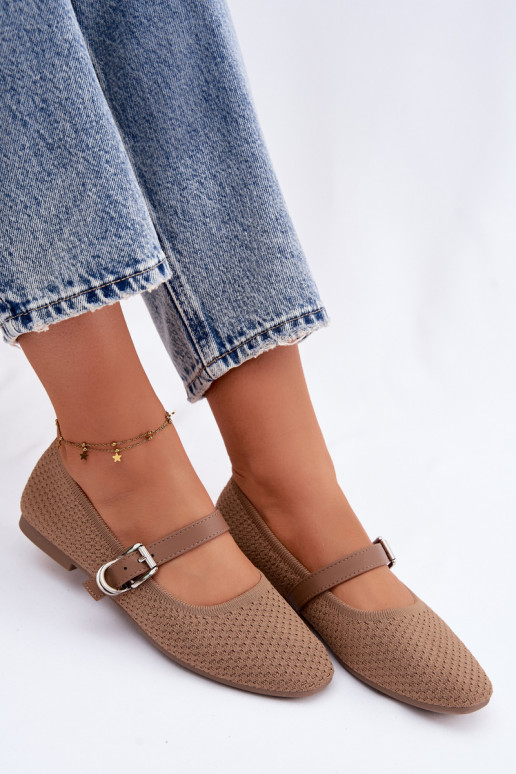 Ballerinas aus Stoff mit Riemen I mit Schnallen Khaki-Farbe Jelisa