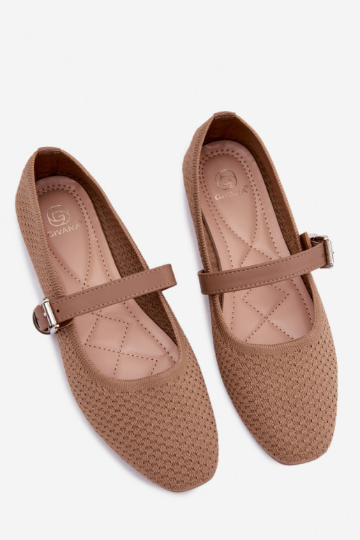 Ballerinas aus Stoff mit Riemen I mit Schnallen Khaki-Farbe Jelisa