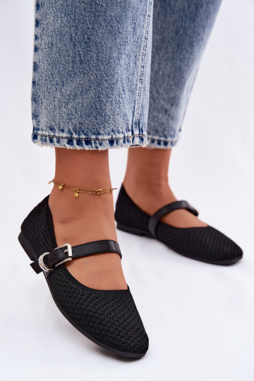 Ballerines en tissu avec des sangles I avec boucles couleur noire Jelisa