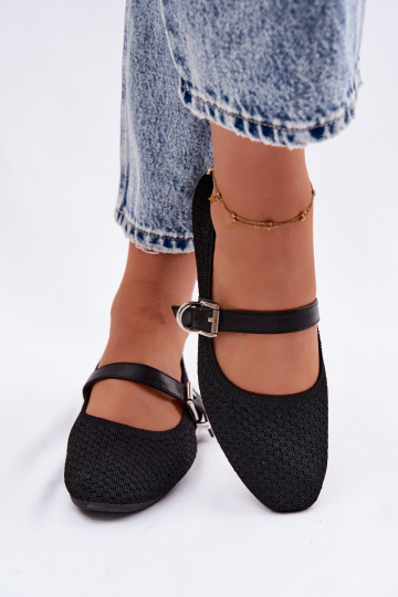 Ballerinas aus Stoff mit Riemen I mit Schnallen schZuarze Farbe Jelisa 2