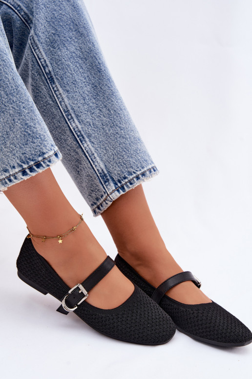 Ballerinas aus Stoff mit Riemen I mit Schnallen schZuarze Farbe Jelisa