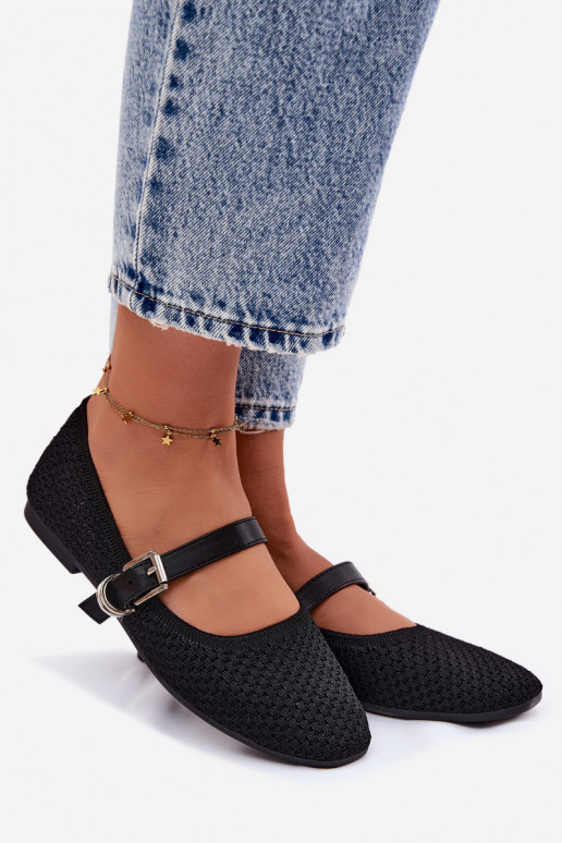 Ballerinas aus Stoff mit Riemen I mit Schnallen schZuarze Farbe Jelisa